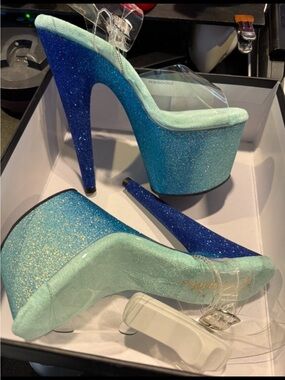 Pleaser Sparkle Aqua & Blue Glitter Platform Stiletto Heels
